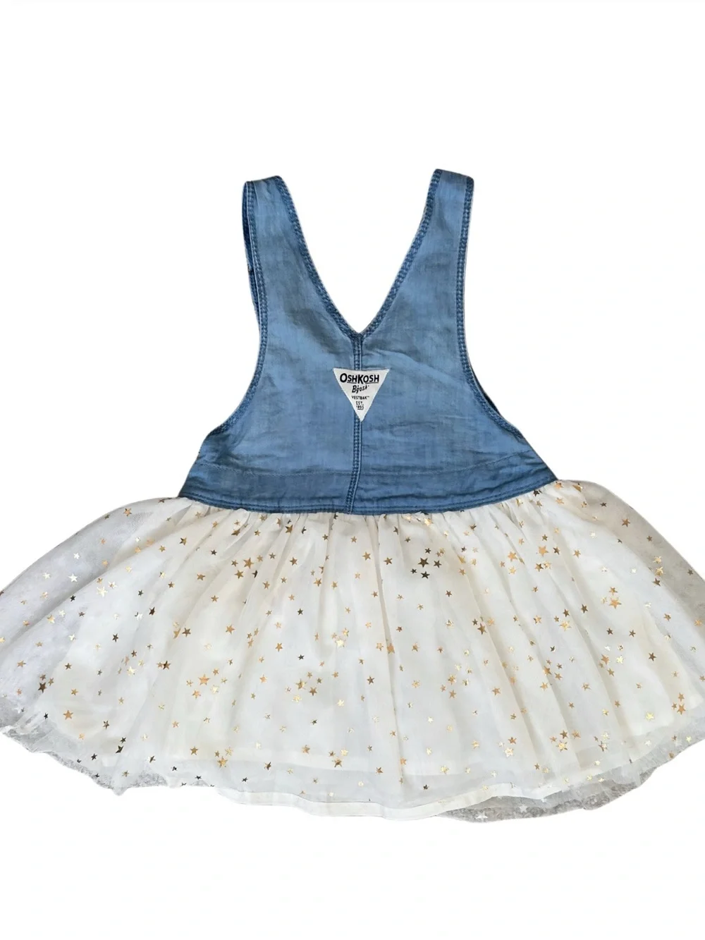 OshKosh B'gosh Light Blue Denim Bib with Cream Tulle Skirt and Gold Stars